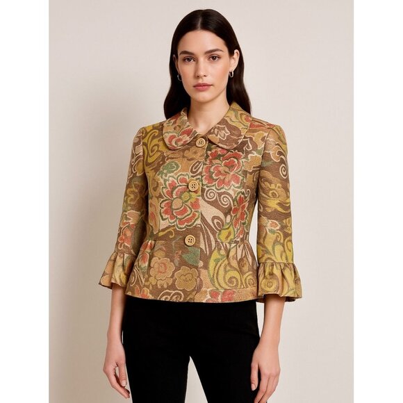 Lafayette 148 Floral Brocade Peplum Jacket Ruffle Sleeve Size 2 Fits Oversized - Picture 1 of 13